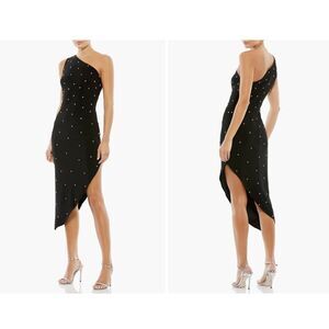 $358 New Mac Duggal Beaded One-Shoulder Asymmetric Hem Cocktail Dress in Black 8